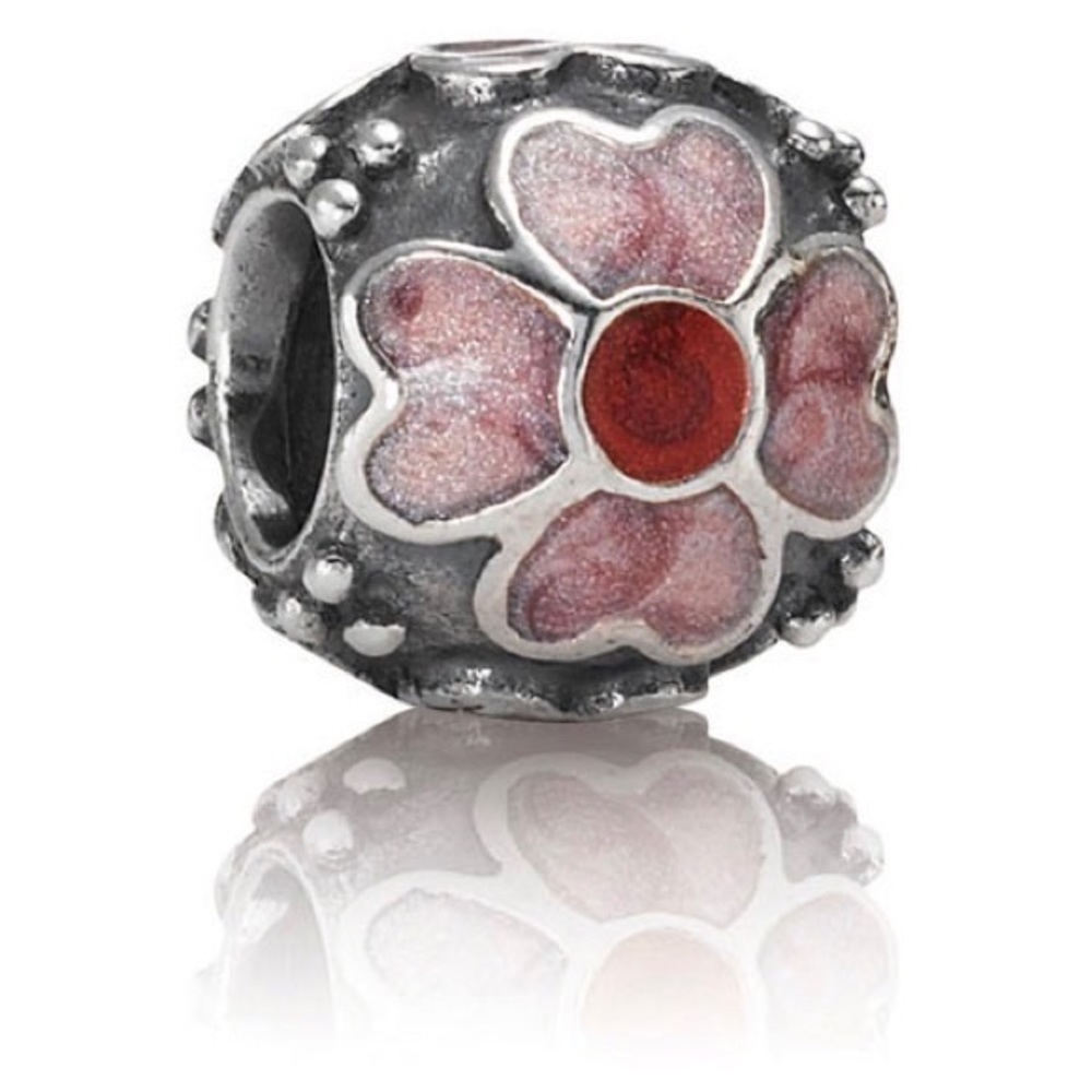 Pandora Pink Daisy Flower with Red CZ Charm